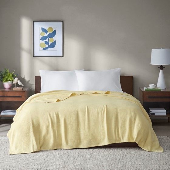 Olliix by Madison Park Freshspun Basketweave Yellow King Cotton Blanket-1