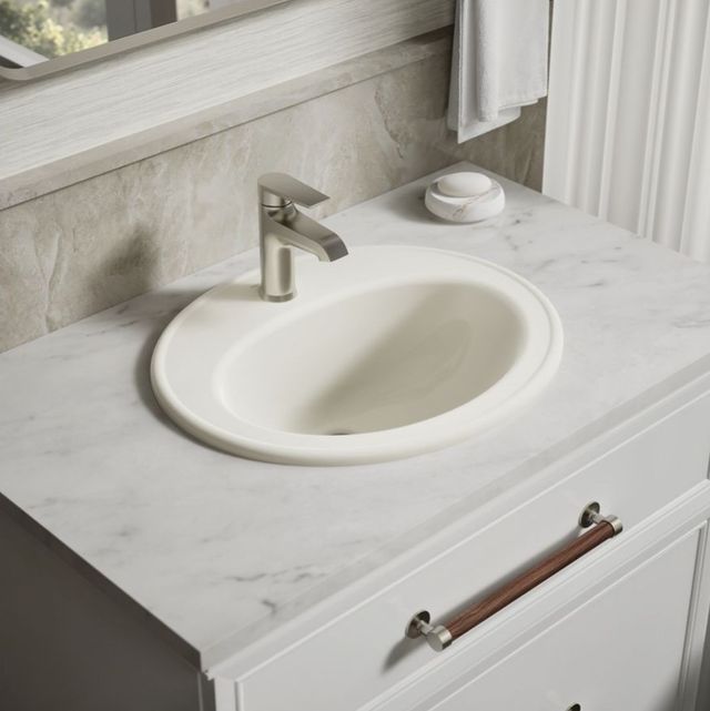 Kohler Pennington® Biscuit 20.25" Single Faucet Hole Oval Drop-In Bathroom Sink-2
