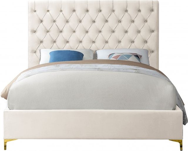 Meridian Furniture Cruz Cream Velvet King Upholstered Panel Bed-1