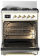 Ilve® Majestic III 30" White Pro Style Dual Fuel Natural Gas Range with Solid Door and Brass Trim-1