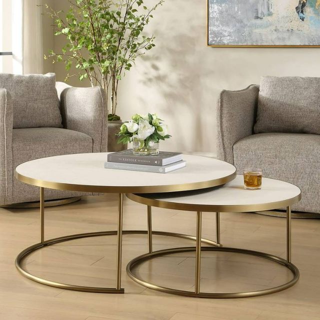 Uttermost® Aragon 2-Piece White Nesting Coffee Table Set with Brass Base-1