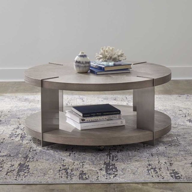 Liberty Furniture Harlow Sandston Round Cocktail Table with Satin Nickel Base-1