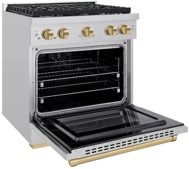 ZLINE Autograph Edition Paramount 30" Stainless Steel Pro Style Dual Fuel Range with Champagne Bronze Accents-3