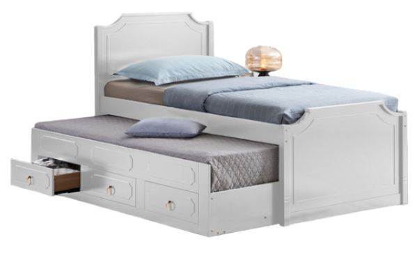 Milton Greens Stars White Twin Scalloped Top Wooden Platform Bed with Trundle-0