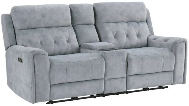 Homelegance® Celeste Gray Double Power Reclining Loveseat with Center Console-0