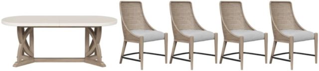 Bernards Citrus Heights 5-Piece White Trestle Oval Dining Table Set with Sand Base-0