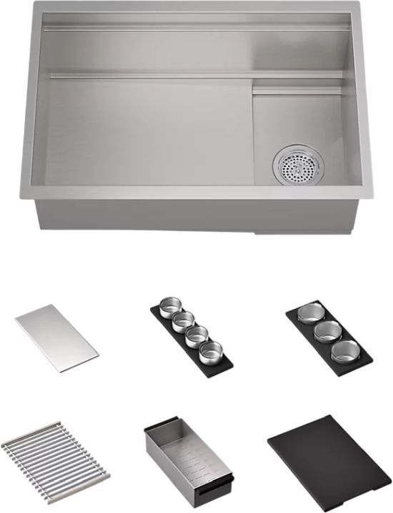 KOHLER® Synthos™ Matte Black/Stainless Steel 28" Undermount Single-Bowl Workstation Kitchen Sink-0
