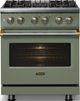 Viking® 5 Series 30" Eucalyptus Pro Style Dual Fuel (NG) Range with Brushed Brass Trim-2