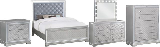 Coaster® Eleanor 5-Piece Metallic Mercury Upholstered Bedroom Set-0
