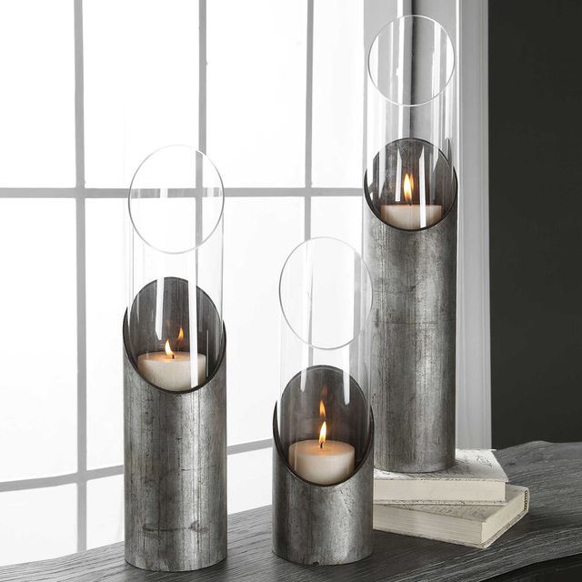 Uttermost® Karter 3-Piece Gray Candle Holder Set-1