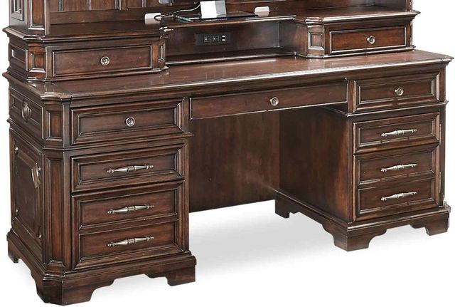 Aspenhome® Sheffield Warm Rubbed Brown 75" Credenza Desk with sliding top & storage-0