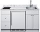 Summit® TurnKey Caldera Kitchen 63" White Kitchenette with 5 Cu. Ft. Built-In Under the Counter Refrigerator, Induction Cooktop, and Stainless Steel Sink with Faucet-1