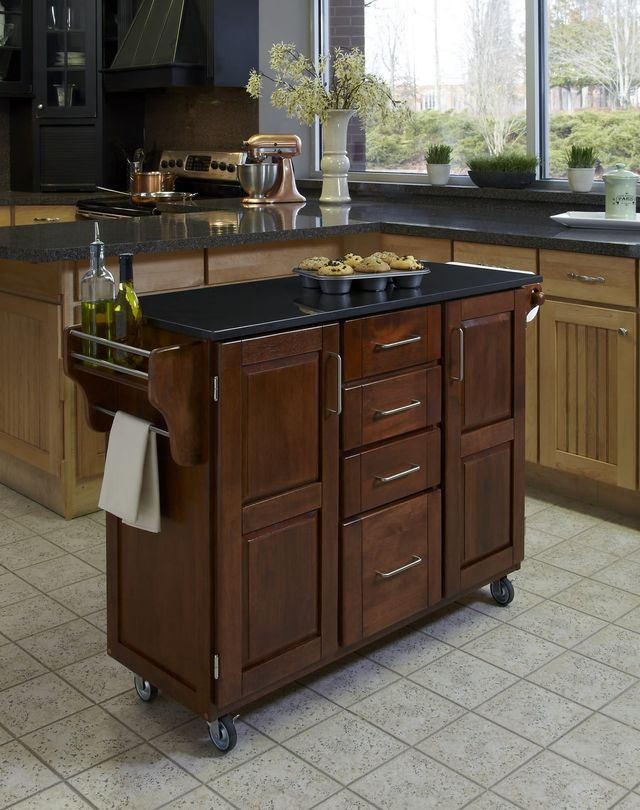 homestyles® Create-a-Cart Black Granite/Medium Oak Kitchen Cart-1