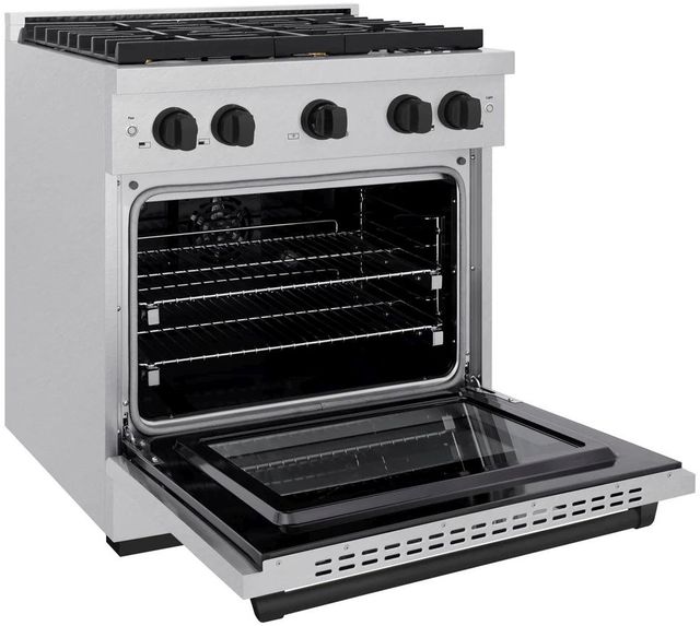 ZLINE Autograph Edition Paramount 30" Satin Stainless Steel Pro Style Dual Fuel Range with Matte Black Accents-3