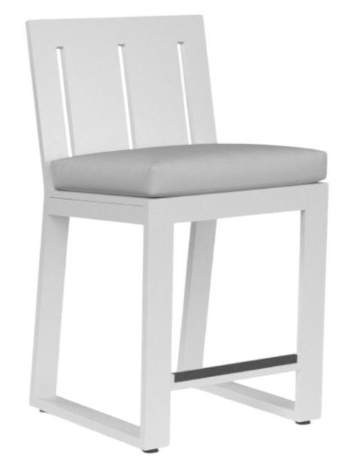 Sunset West Newport Satin White Aluminum Outdoor Counter Stool with Cast Silver Cushion-0