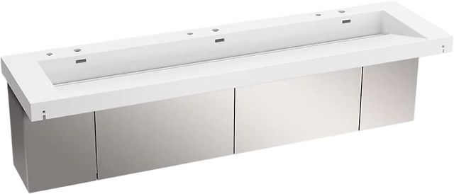 KOHLER® Constellation™ Glacier White 90" Wall-Mount Trough Lavatory System and Stainless Steel Shroud-0