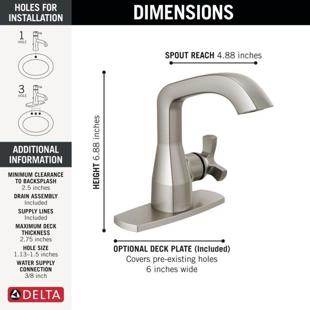 Delta Stryke® Lumicoat® Stainless Single Handle Bathroom Faucet-3