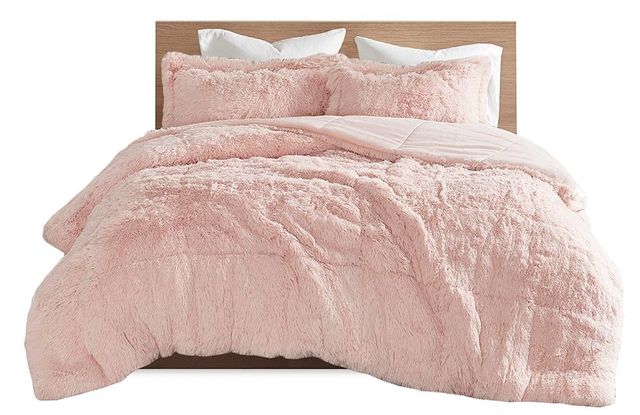 Olliix by Intelligent Design Malea Blush Full/Queen Shaggy Faux Fur Comforter Mini Set-0