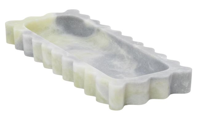 Deco Marche Green Marble Living Room Decor Tray with Gray Swirl Pattern and Wavy Edges-0