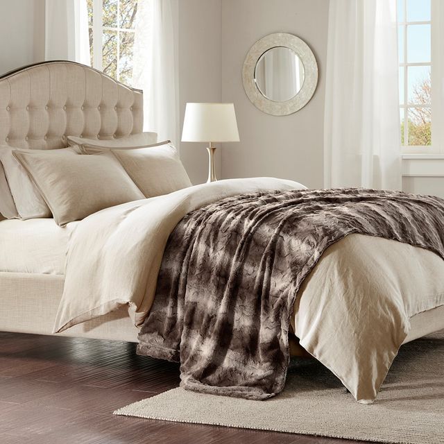 Olliix by Madison Park Zuri 1 Chocolate Faux Fur Oversized Bed Throw-1