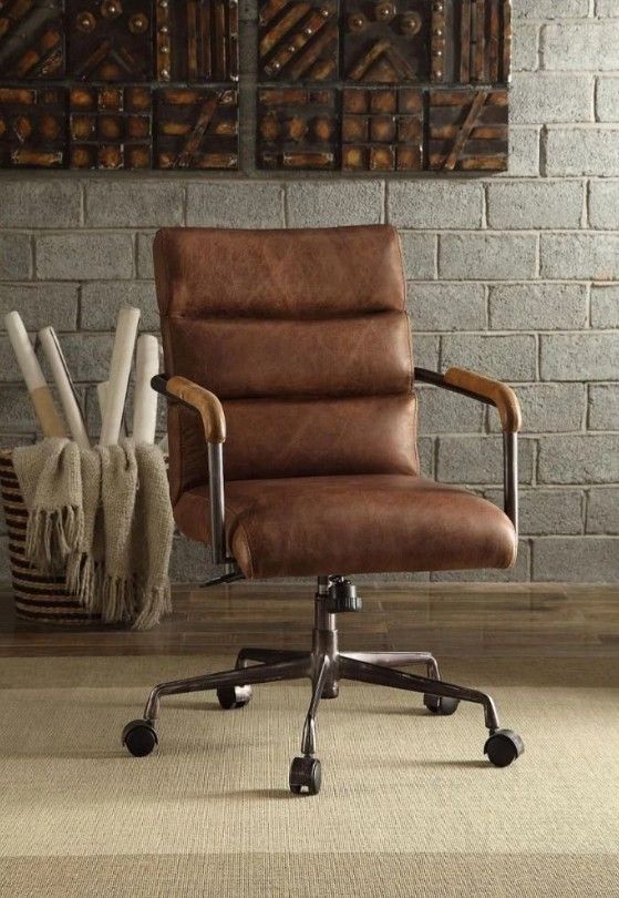 ACME Furniture Harith Retro Brown Leather Office Chair-1