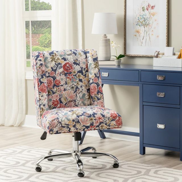 Linon Draper Navy Floral Office Chair-2