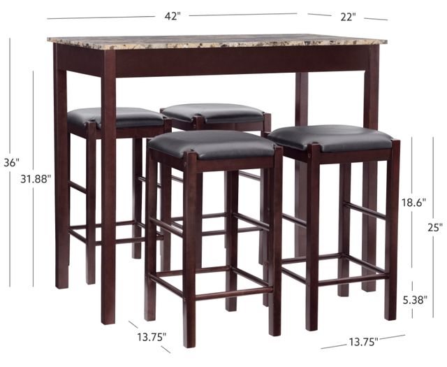 Linon Lancer 5-Piece Black/Brown Tavern Set-2