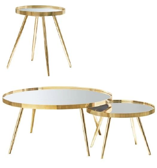 Coaster® Kaelyn 3-Piece Mirrored Top Occasional Table with Gold Base Set-0