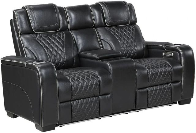 Homelegance® Apex Black Double Power Reclining Loveseat with Center Console-0
