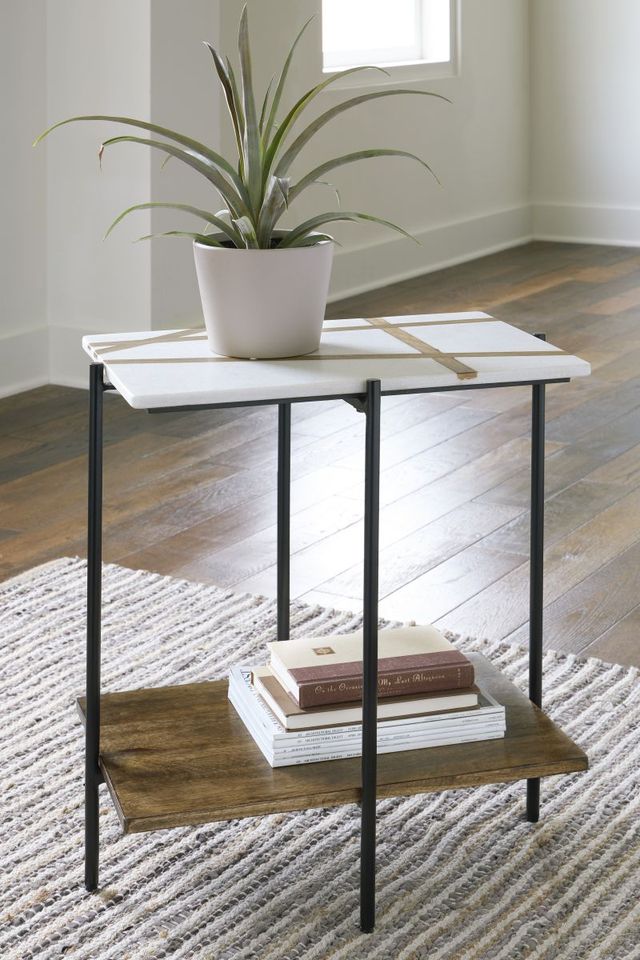 Signature Design by Ashley® Braxmore White Marble Top Accent Table with Light Brown Shelve and Black Stand-4