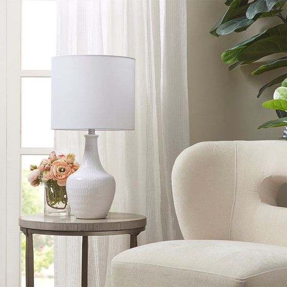 Olliix by Hampton Hill Celine White Ceramic Vase 26" Table Lamp-3