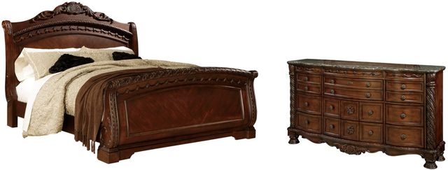 Millennium® by Ashley® North Shore 2-Piece Dark Brown King Sleigh Bed Set-0