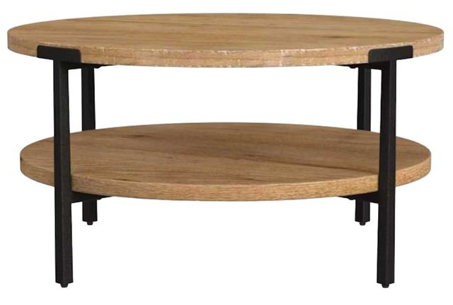 Flexsteel® Millwork Umber Round Coffee Table with Black Legs-2