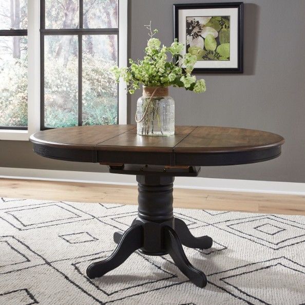 Liberty Furniture Carolina Crossing Antique Honey Pedestal Dining Table with Black Base-2