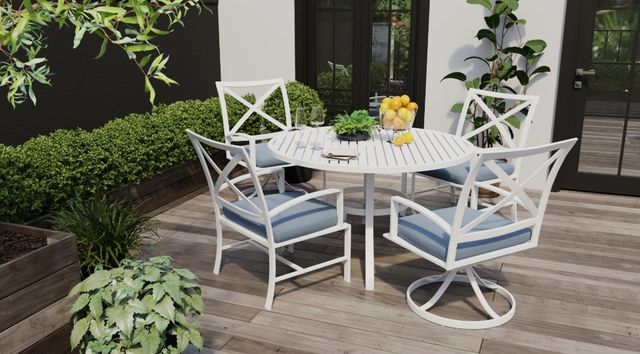 Sunset West Bristol Satin White Aluminum Swivel Outdoor Dining Chair with Canvas Flax Cushion-3