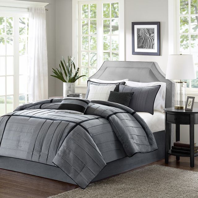 Olliix by Madison Park Bridgeport 7 Piece Grey Queen Comforter Set-0