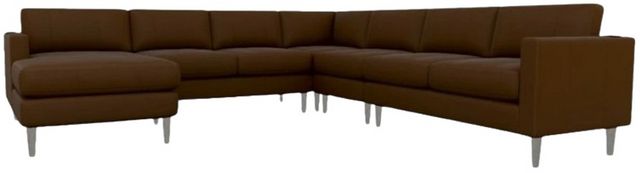 Best® Home Furnishings Customizable Trafton 5-Piece 124" Leather Left-Arm Facing Sectional and Chaise with Riverloom Legs
