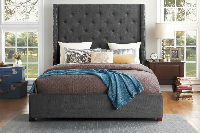 Homelegance® Fairborn Gray Upholstered Queen Platform Bed-1