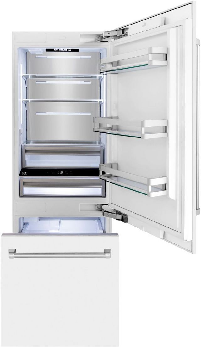 ZLINE 30 in. 16.1 Cu. Ft. White Matte Built In Bottom Freezer Refrigerator-2