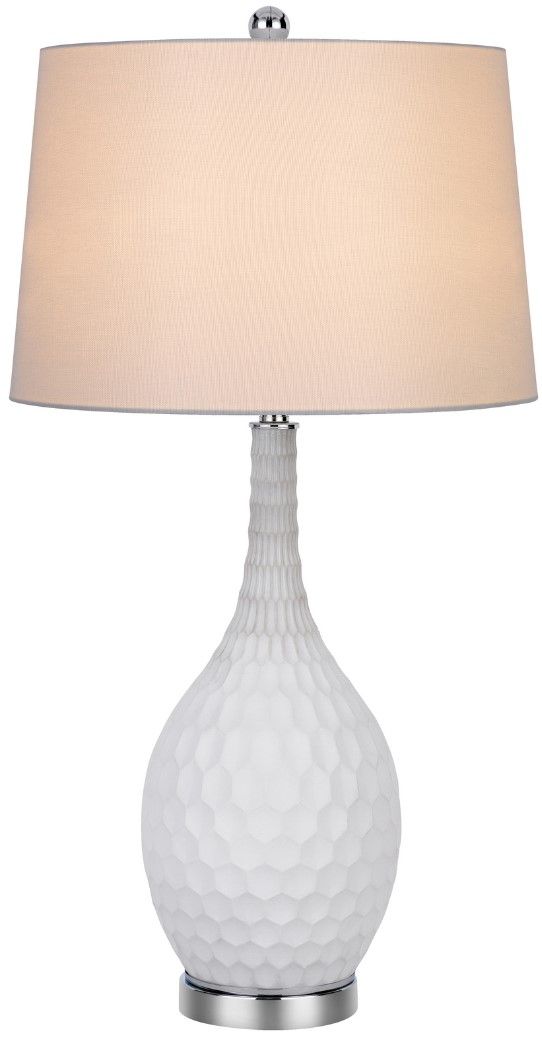 Cal® Lighting & Accessories Gourd Style 2-Piece Brushed Steel/Sculpture White Table Lamp Set-1