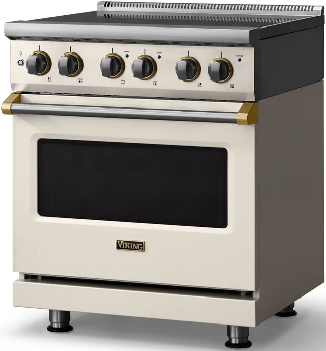 Viking® 5 Series 30" Pure White Pro Style Electric Range with Brushed Brass Trim-2