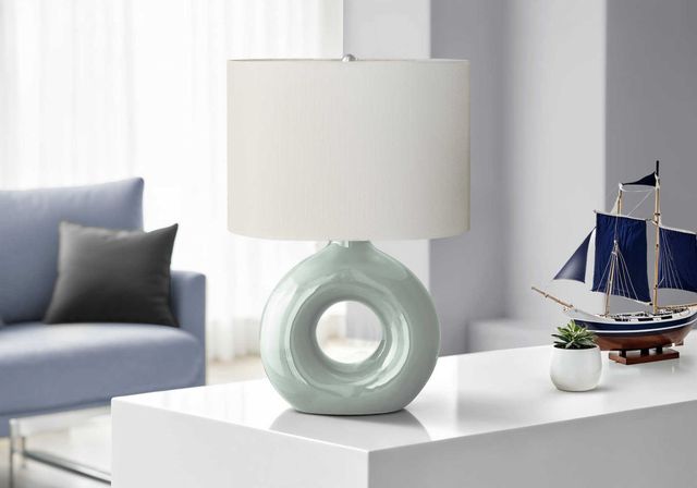Monarch Specialties Inc. Green Ceramic Table Lamp with Ivory Shade-2