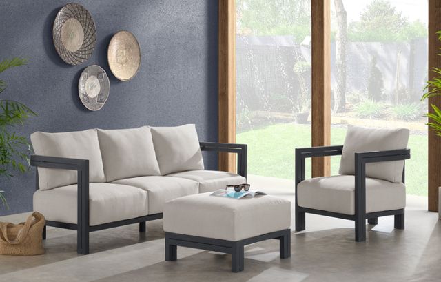 Elements International Playa Dark Gray/Olefin Beige Fabric/Metal Outdoor Ottoman-1