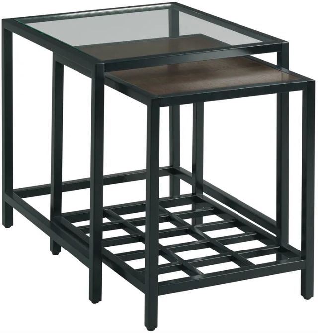 Hammary® Mackintosh 2-Piece Brown/Glass Top Nesting End Table Set with Black Base-0