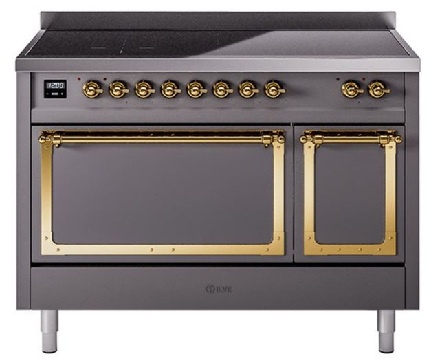 Ilve® Nostalgie II Noblesse 48'' Graphite Matte Pro Style Induction Range with Brass Trim-0