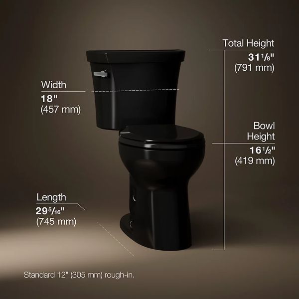 KOHLER® Highline® Black 2-Piece 29" Elongated Toilet, 1.28 Gpf-4