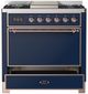 Ilve® Majestic III 36" Midnight Blue Pro Style Dual Fuel Natural Gas Range with Solid Door and Copper Trim-2