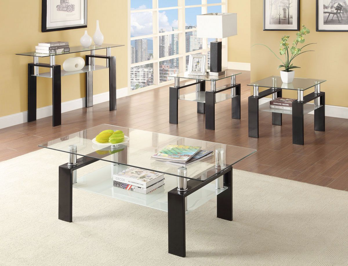 Coaster Dyer Black Tempered Glass End Table with Shelf - Thumbnail 3