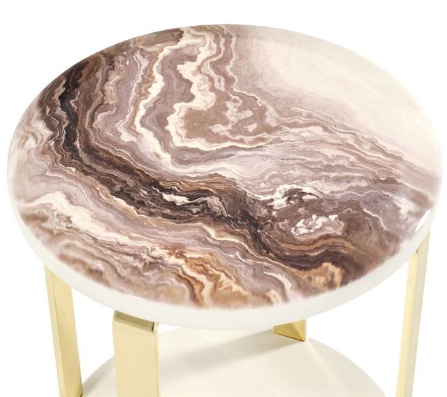 Michael Amini® Ariana Beige Side Table with Gold Base-3