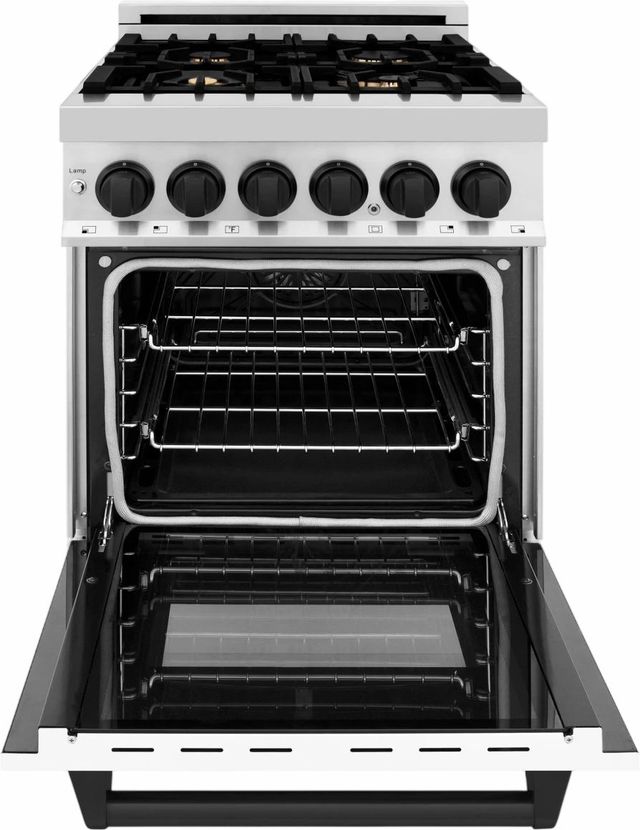 ZLINE Autograph Edition 24" Stainless Steel Pro Style Dual Fuel Range with White Matte Door and Matte Black Accents-1